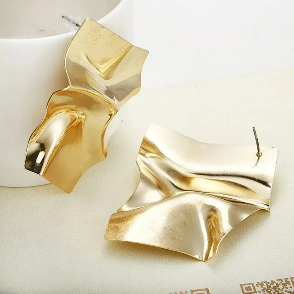 FSUNION New Big Exaggerated Rhombus Punk Gold Color Irregular Square Shiny Metal Drop Earrings for Women Jewelry Gifts 2025