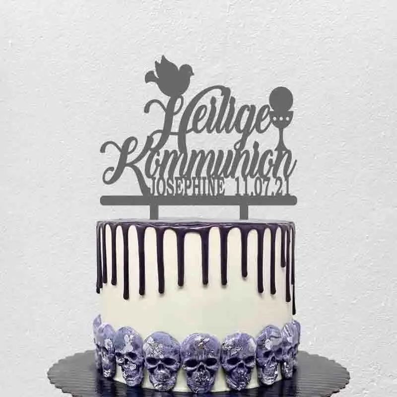 Benutzerdefinierter Name Datum Deutscher Heil Kommunion + Ihr Name Datum für Kommunion Party Kuchen Dekoration Topper YC326