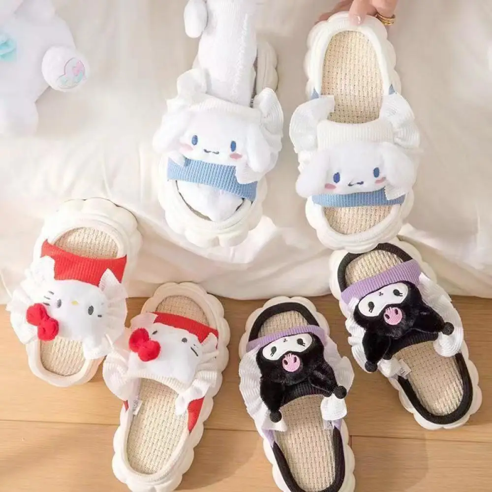 

Sanrioed Cinnamoroll женские домашние тапочки аниме Hello Kitty Kuromi домашние тапочки на четыре сезона Kawaii мультфильм для девочек плюшевые милые