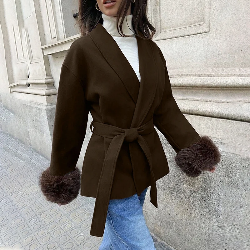 Trendix أنيقة فو الثعلب معطف الفرو للنساء الشتاء أزياء من الدانتل يصل مربوط التفاف سترة الخريف الدافئة الفاخرة ملابس خارجية غير رسمية 2025