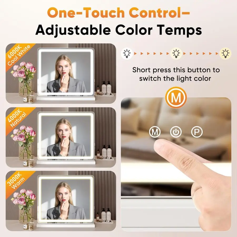 20x22 LED Vanity Mirror with Lights, Smart Makeup Mirror with Touch Control, 3Color Lighting