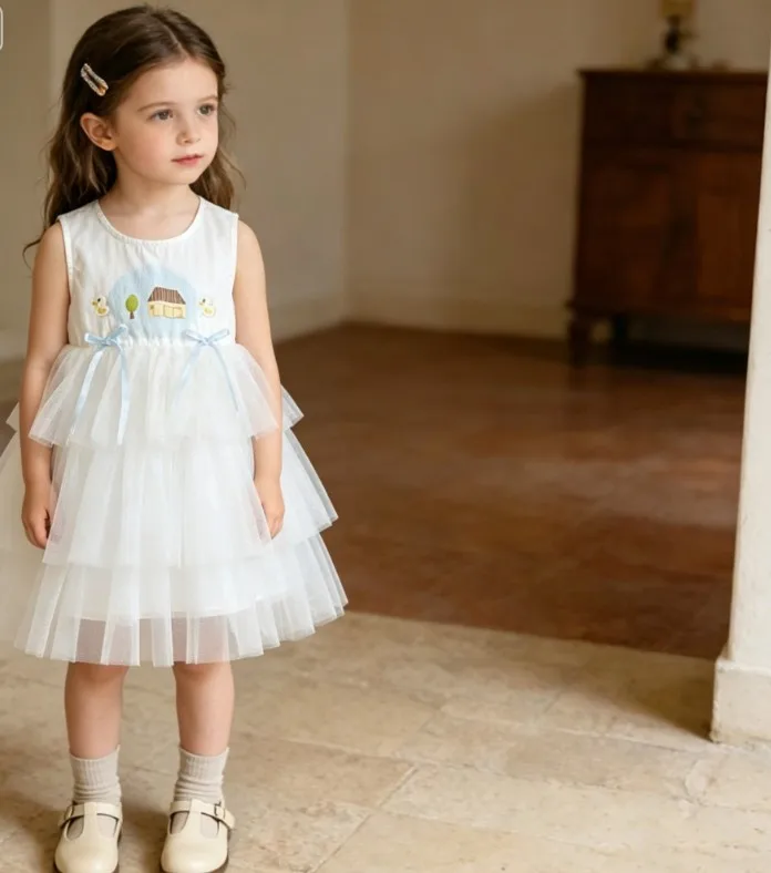 2026 Summer New Girl's Sleeveless Mesh Dress Children's Korean Butterfly Knot Splicing Princess