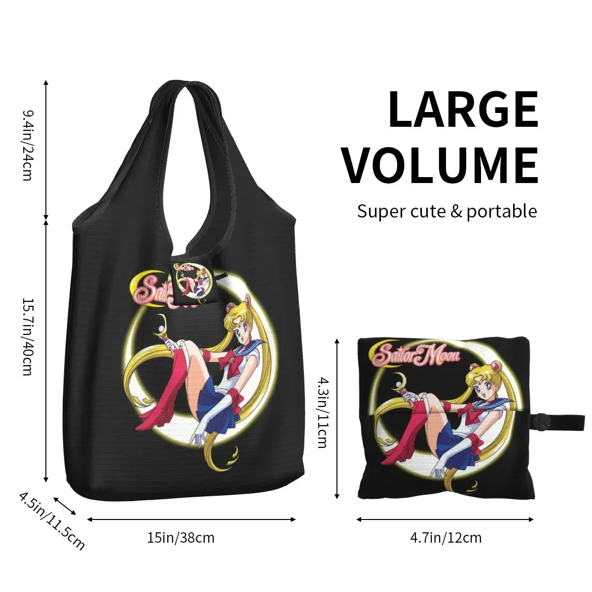 Bolso de compras portátil de Anime para mujer, bolsa de compras de reciclaje, Sailor Moon, Shopper de comestibles s