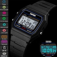 Skmei Women's Led Waterproof Watches Fashion PU Strap Swimming Digital Sport's Wristwatch Female Alarm Clock