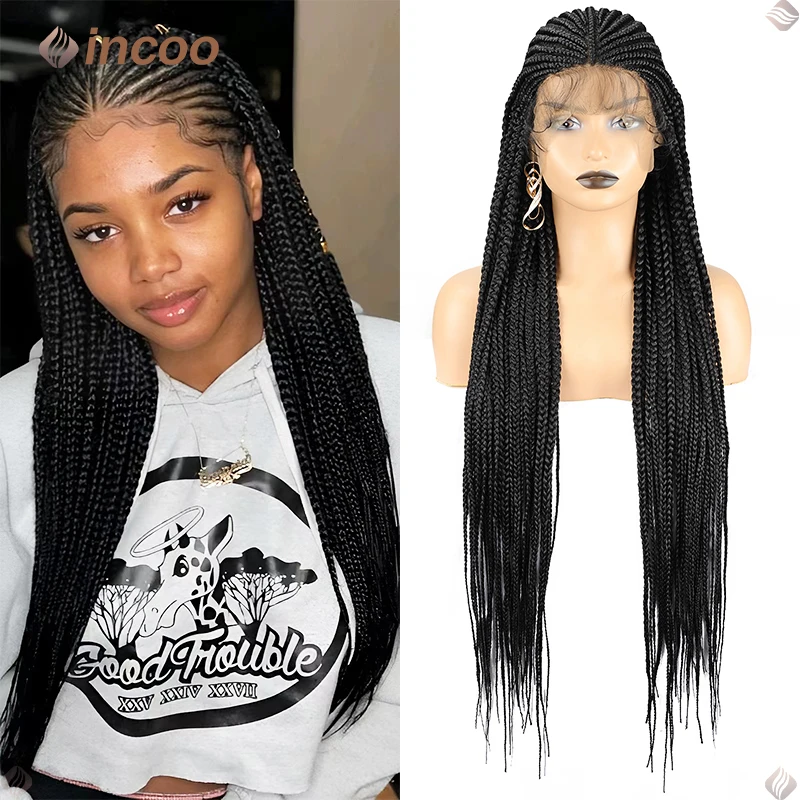 

Synthetic 13×8 Lace Braided Wigs For Black Women 36" Cornrow Braids Hair Wig Lace Front Knotless Box Braid Wig Braiding Hair