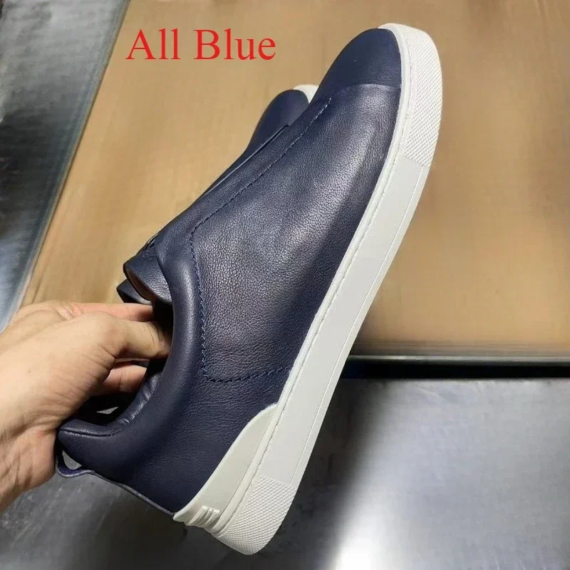 

All Genuine Leather Casual Men's Shoes Skate Shoes Cowhide Seasons Elastic Band Loafer Walk Drive High Quality