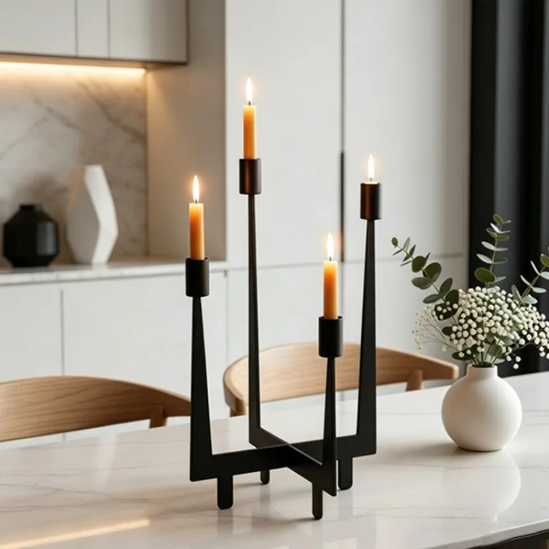 Metal Candle Holder Creative Multi-head Line Geometric Candlestick Holder Dining Table Tabletop Candle Holders for Decoration