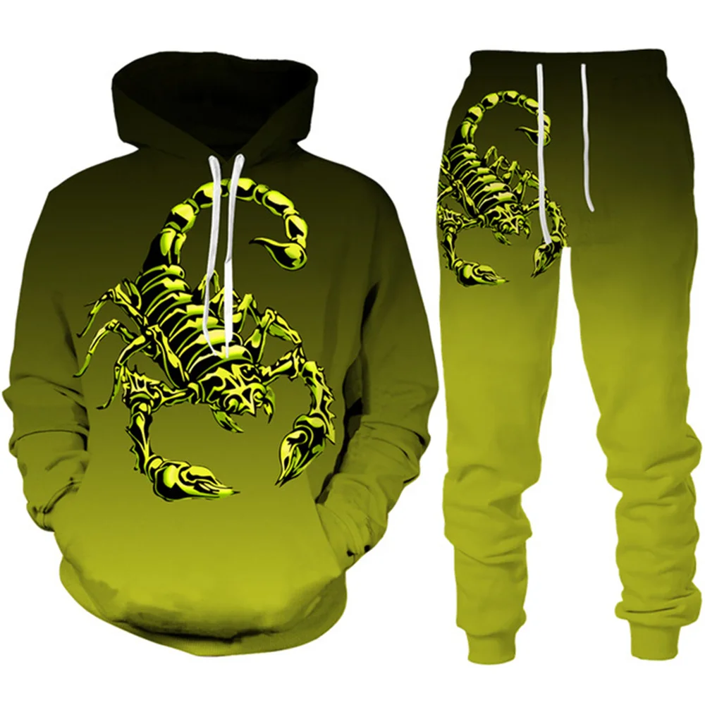 Sweatshirt Suits 3D Print Scorpion Hoodie Sweatshirt Men\'s Tracksuit 2 Piece Set Sportwear Men Women Unisex Clothing Suit