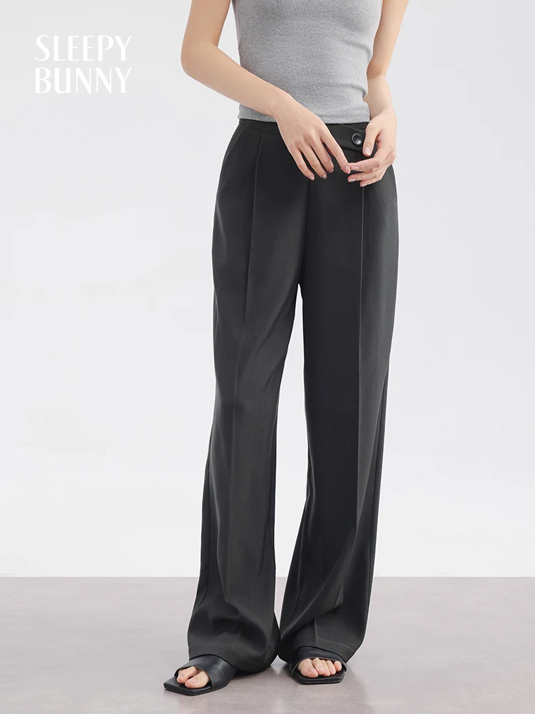 Gray High Waist Wide Leg Trousers Women Summer Draped Straight Leg Pants Slimming Loose Fit Casual Office Wear Chic Long Pants