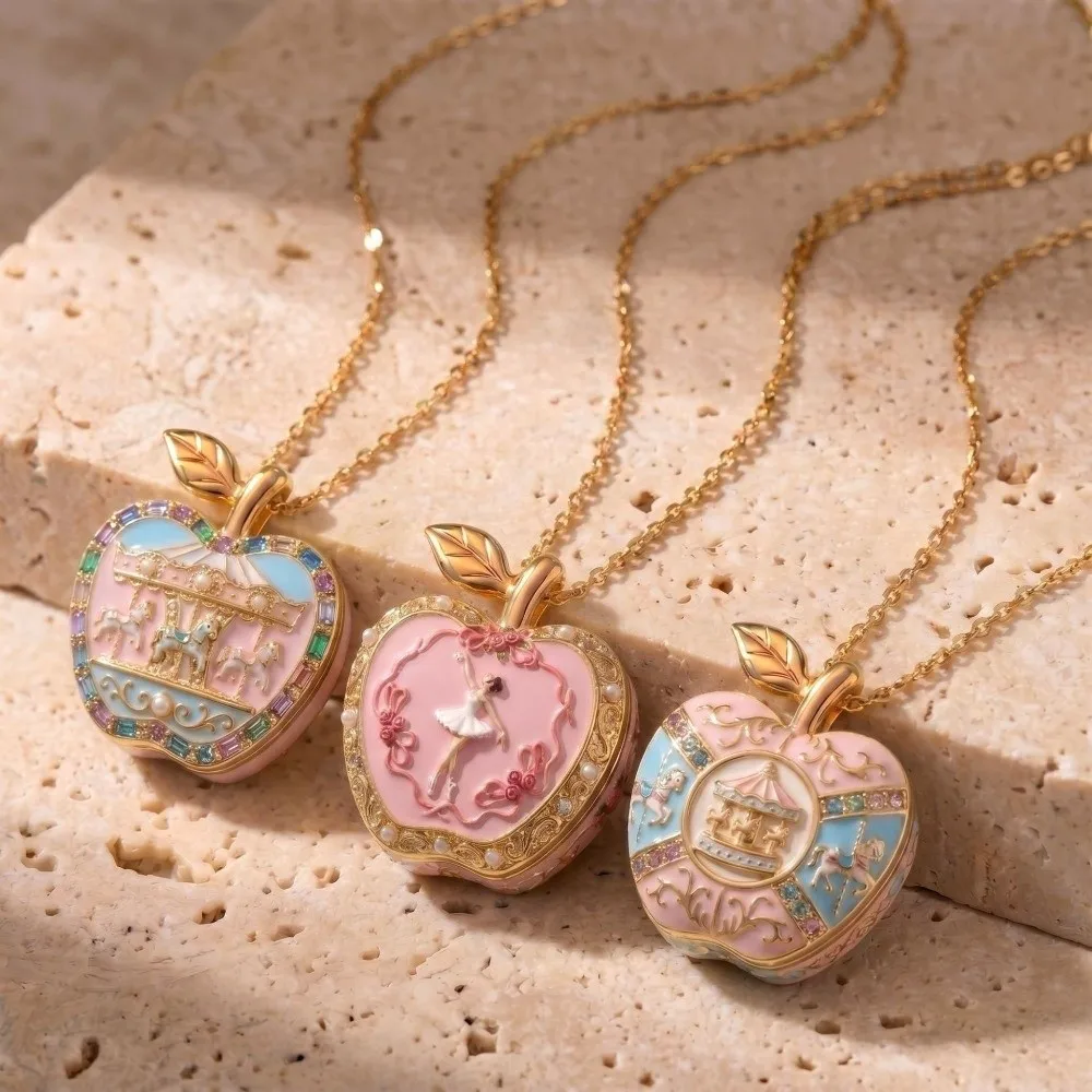Gold color Opening Closing Phase Box Necklace Opening and Closing Box Ballet Style Women's Necklace Jewelry Gift