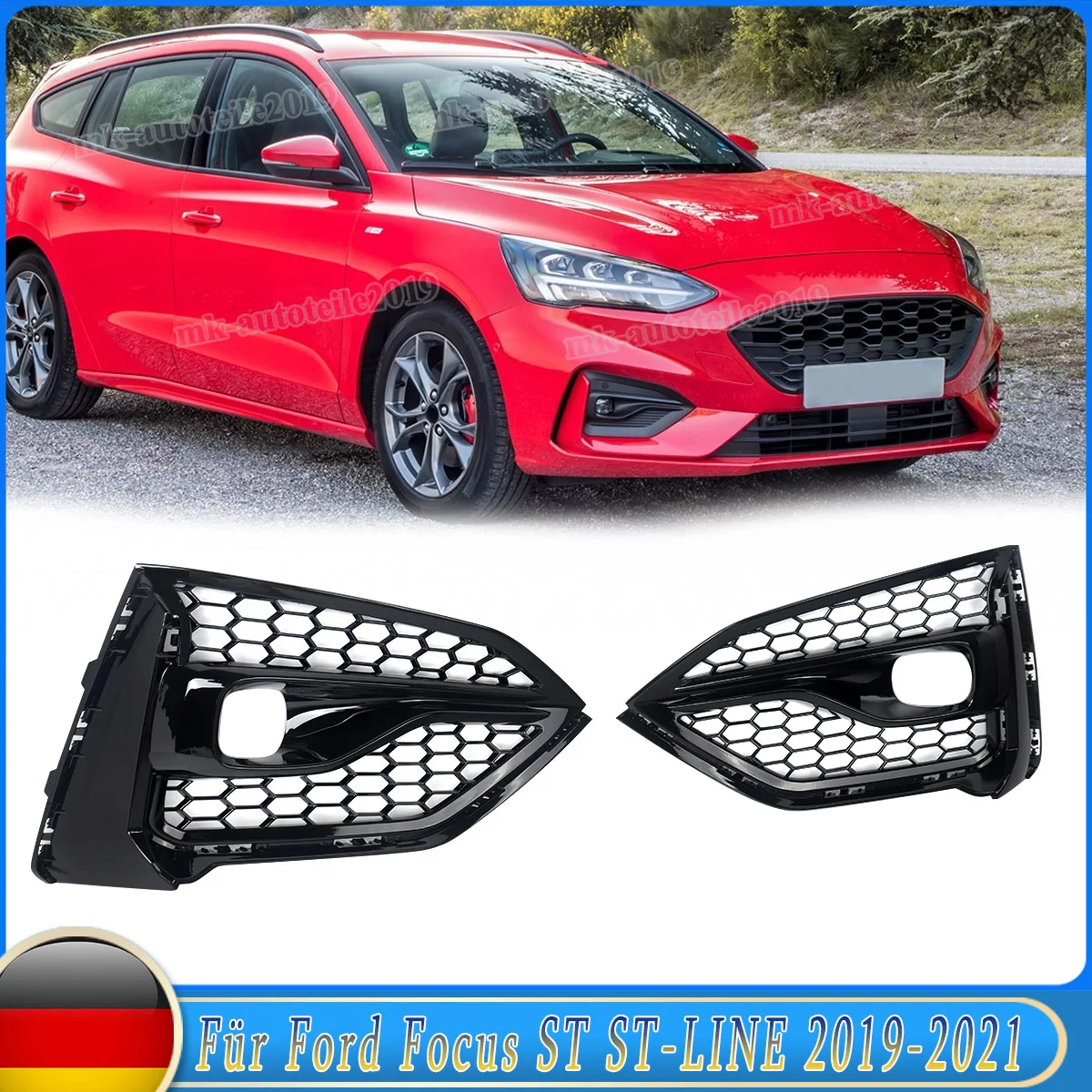 Magikit Honeycomb Frontstoßstangen-Nebelscheinwerferabdeckungsgitter links + rechts für Ford Focus ST / ST LINE MK4 2018-2021 Schräghecklimousinen und Kombis