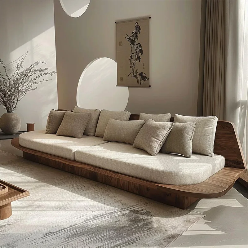 New Chinese-style solid wood sofa living room fabric creative art modern leisure North American black walnut custom sofa show