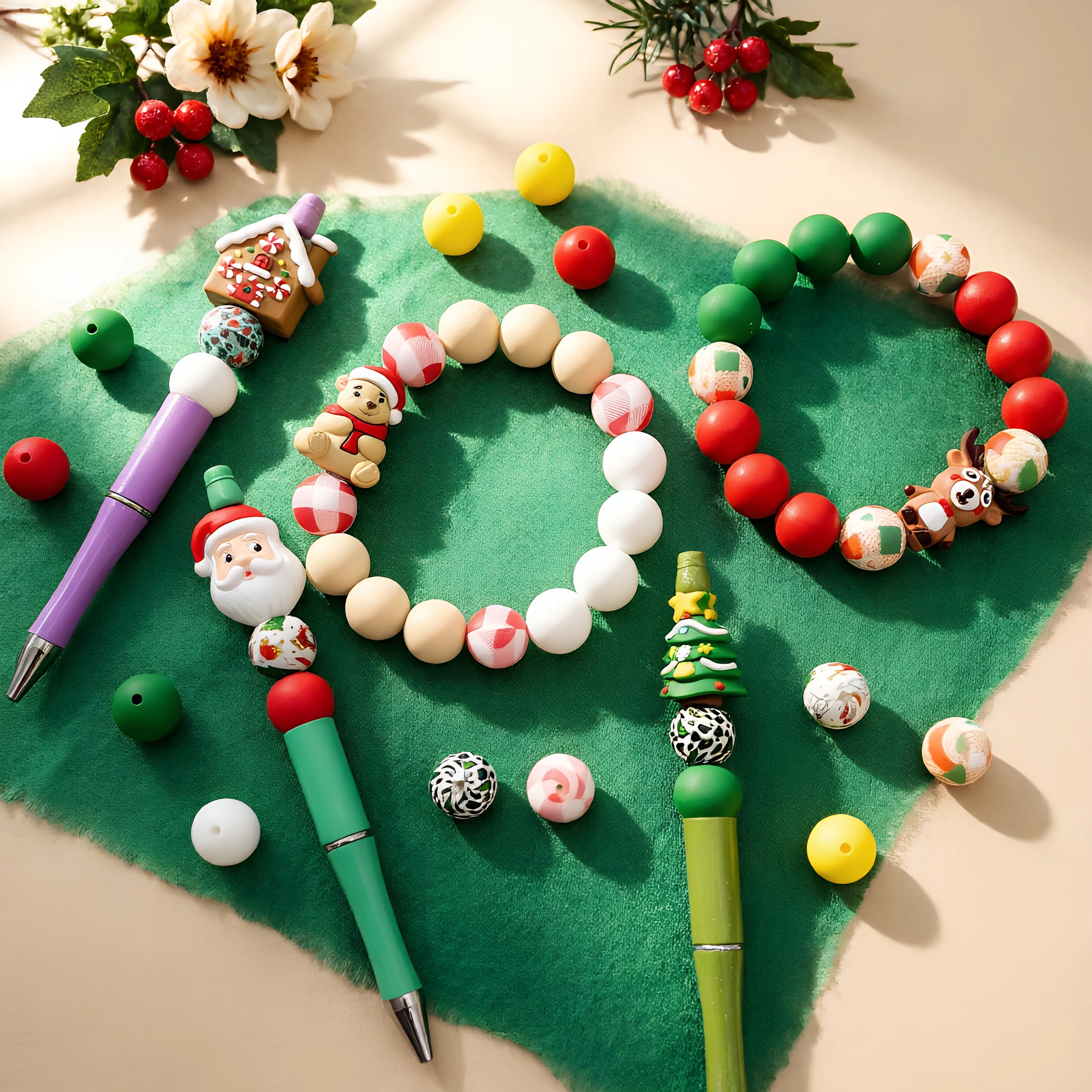 31/55-teiliges Weihnachts-Silikonperlen-Set für DIY-Halsketten, Armbänder, Dekorationen, Stifte, Schmuckanhänger usw. Geburtstagsgeschenk für die Feiertage – Detail 5