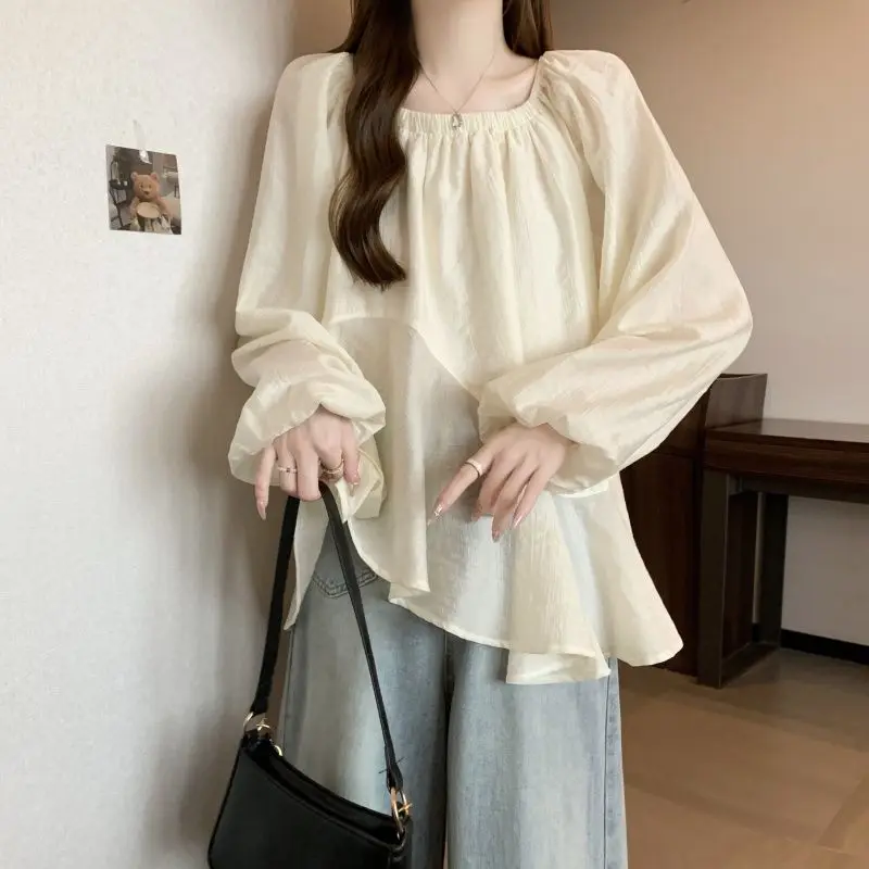 

Large Size Irregular Shirt 2025 Spring and Autumn New Long-sleeved Slim and Loose Top