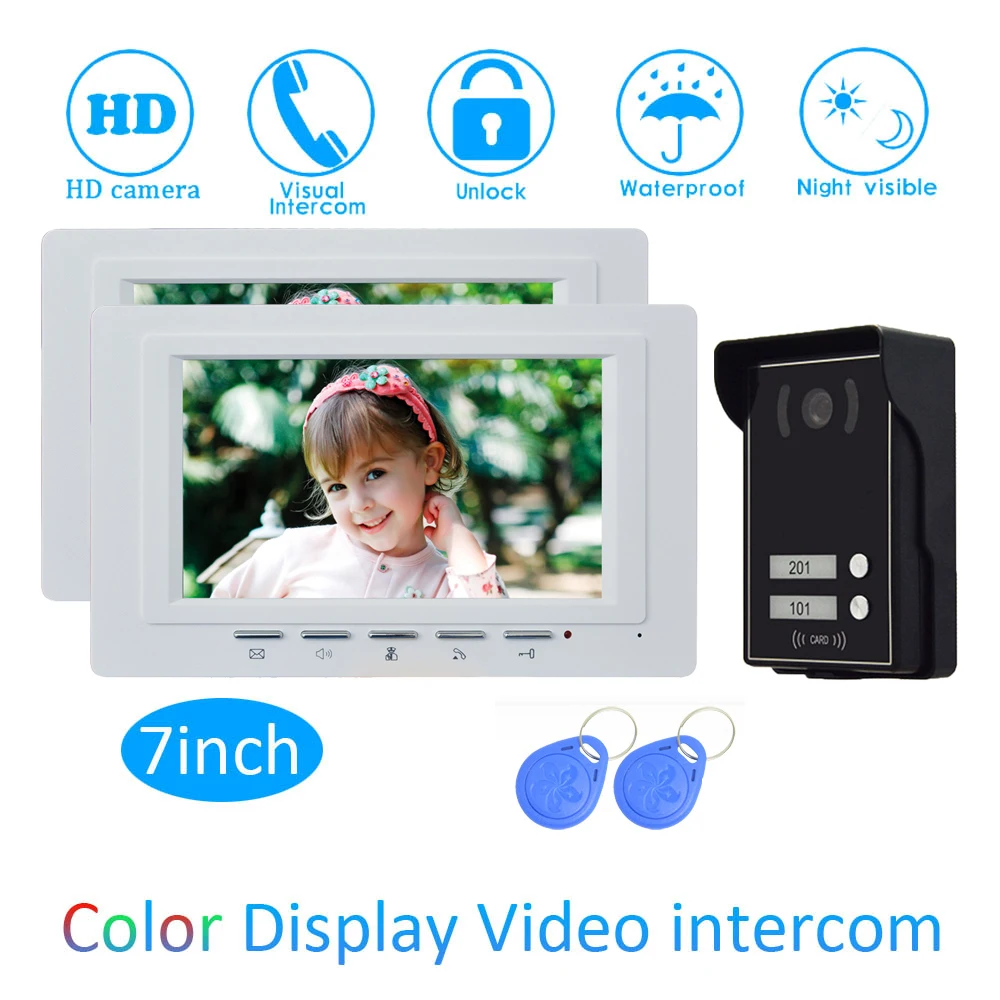 

1 Set Home Digital One To Two Video Door Phone 2 Floor House Monitor Intercom System Smart Control Doorbell Waterproof Camera