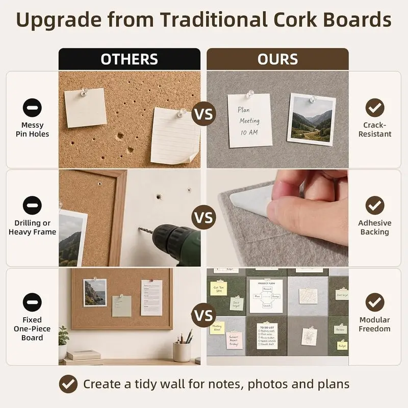 24x24CM Home Decor Wall Decorative Panels Soundproofing Pads Sound-absorbing Acoustic Felt Cork Tiles Note Bulletin Pin Boards