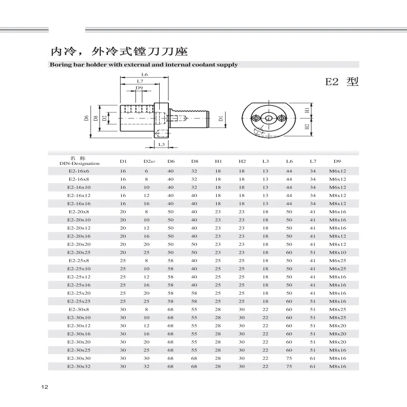 VDI Boring Bar Holder DIN69880 E2-20*20 E1-20*10 Static Tool Holder For CNC Machine