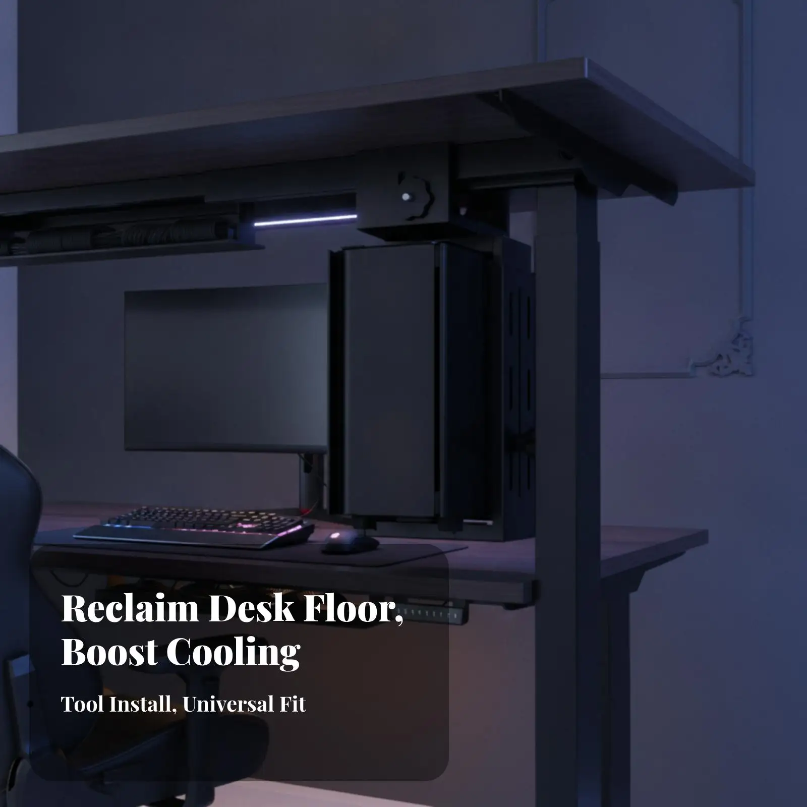Suspended Computer Case Holder | Perforated Side Panels for ventilation, Ventilated, Adjustable computer chassis Hanger with