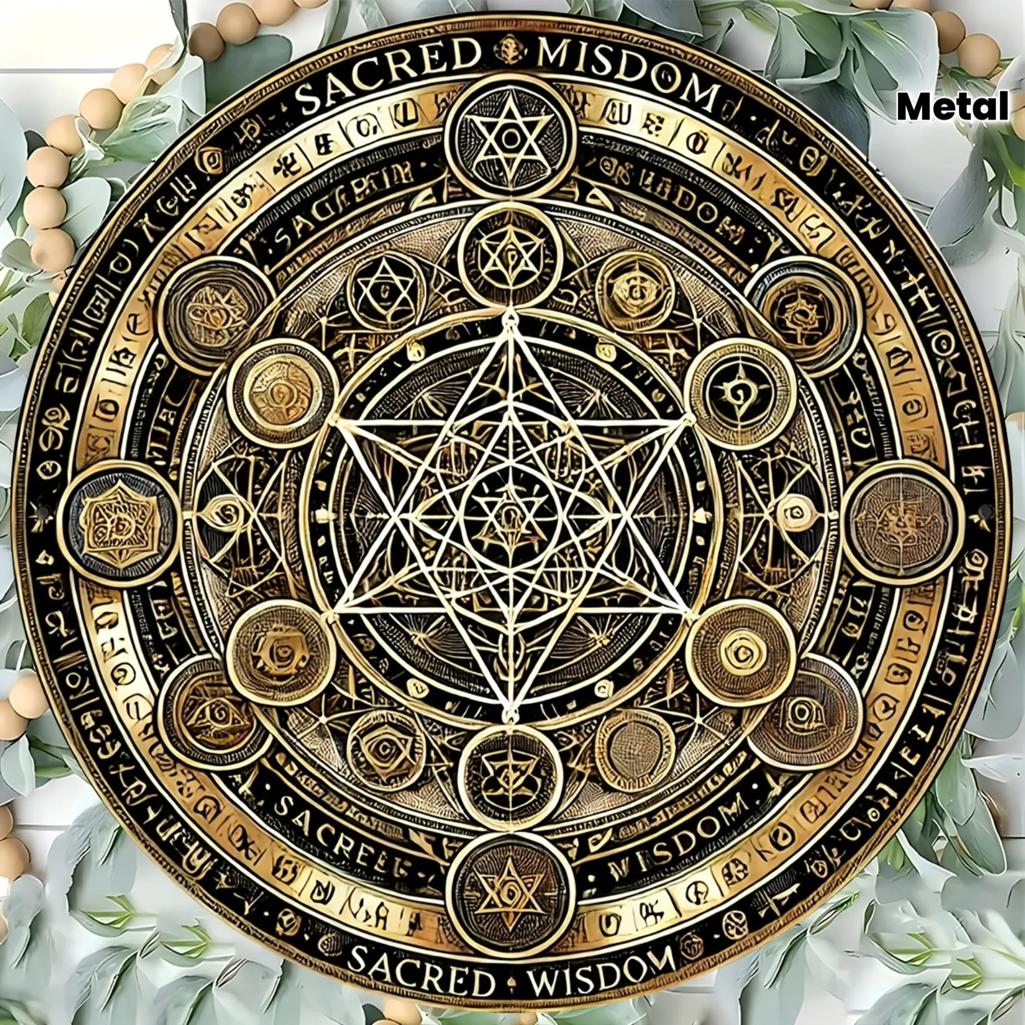 2D Flat, 2D Plane - 1 2D Printed Metal Plate, Vintage Style Metatron Cube Wall Decor, Exquisite Golden and Black Color Scheme. P