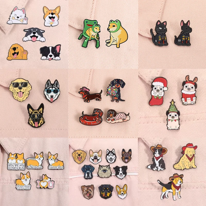 2-10pcs/set Cute Pet Dog Collection Enamel Pins Cartoon French Bulldog Corgi Anime Characters Brooches Lapel Badge Jewelry Gifts