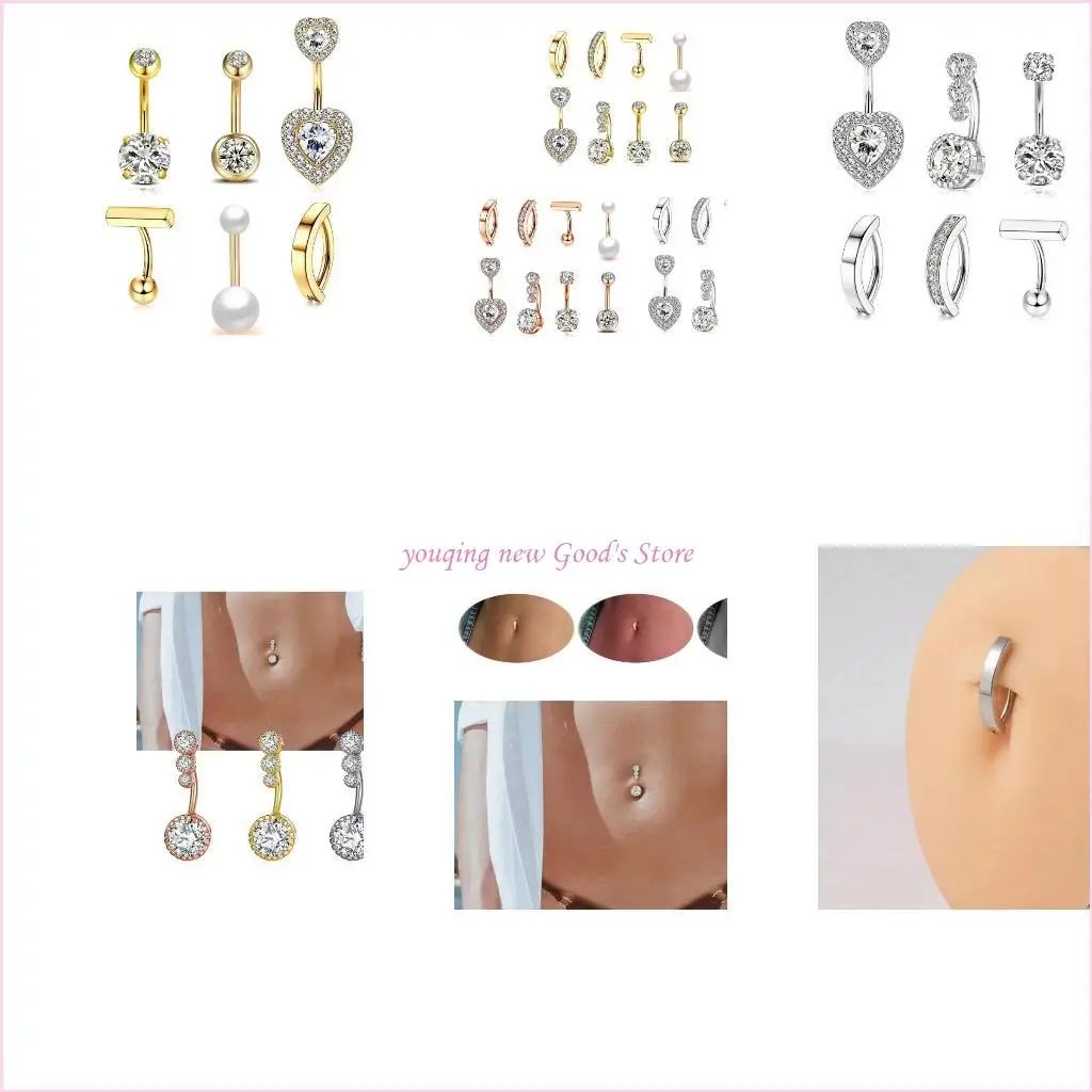 

57QA Versatile Belly Button Rings Set of 8 Stainless Steel Navel Rings Body Piercing