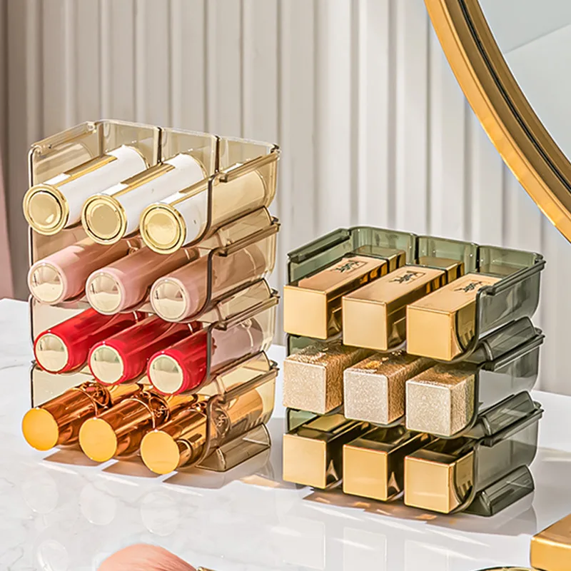 Licht Luxus Transparent Lippenstift Lagerung Rack Multi-schicht Stapelbare Lippenstift Lagerung Box Desktop Multi-grid Lip Glasur Lippenstift