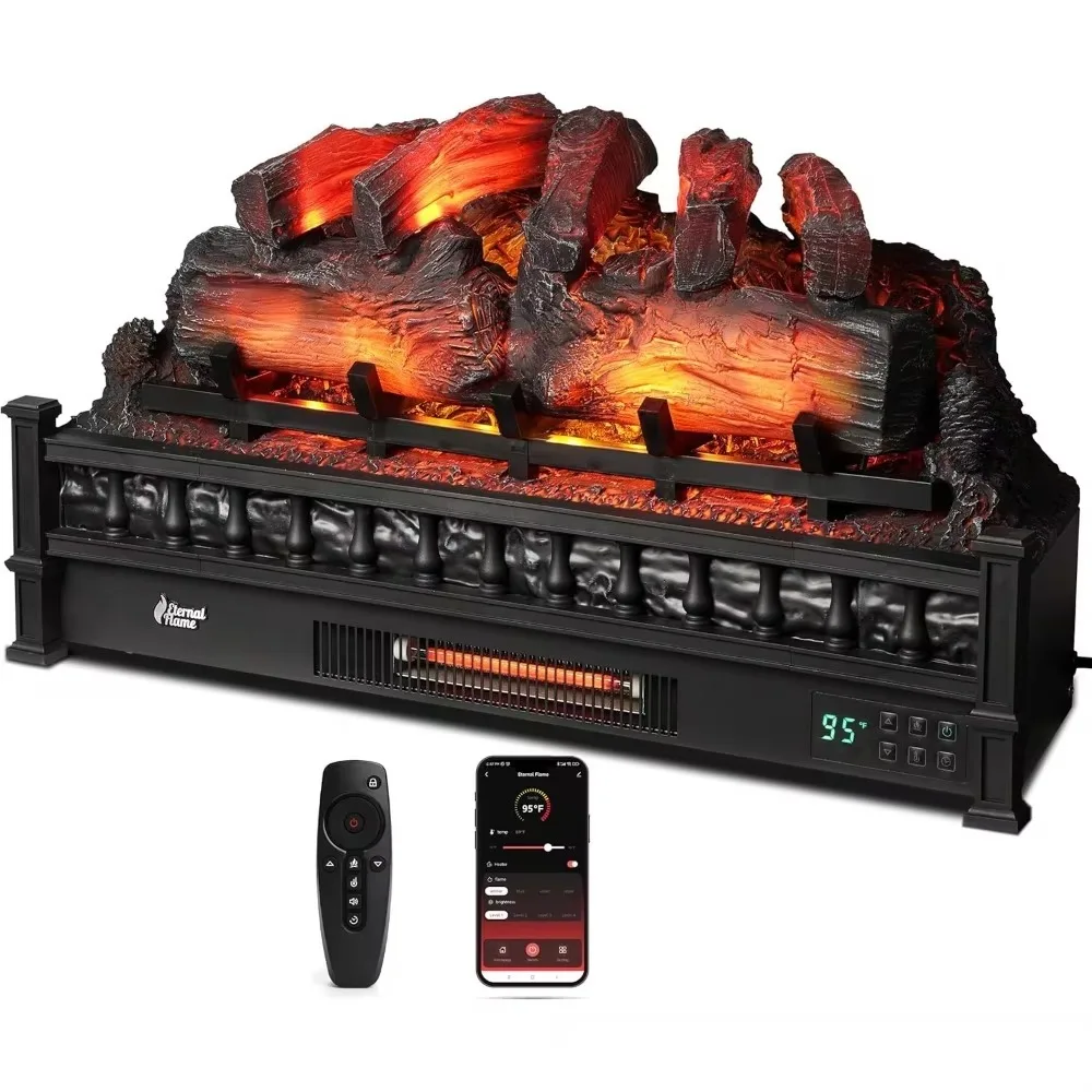 Eternal Flame 30 in. WiFi Infrared Quartz Electric Fireplace Log Heater with Sound Crackling, Adjustable Flame Colors