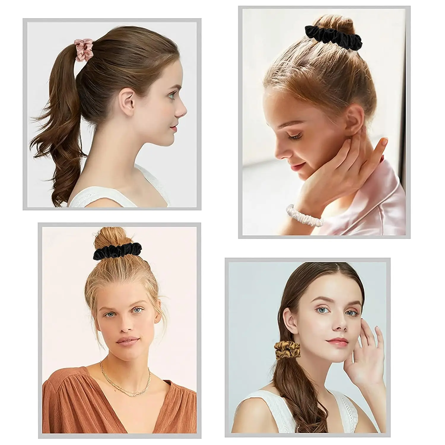 Raso, cravatte per capelli in seta piccolo Mini Scrunchy per le donne accessori per capelli spessi carino morbido antiscivolo elastici per capelli