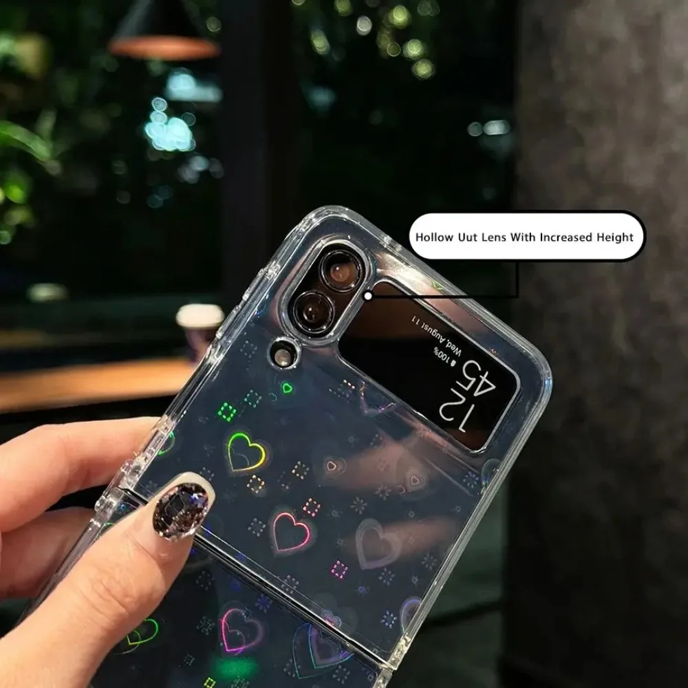 Casing Ponsel Akrilik Transparan Laser Mewah untuk Samsung Galaxy Flip7 6 5 4 3, Pelindung Anti Benturan, Modis dan Menawan