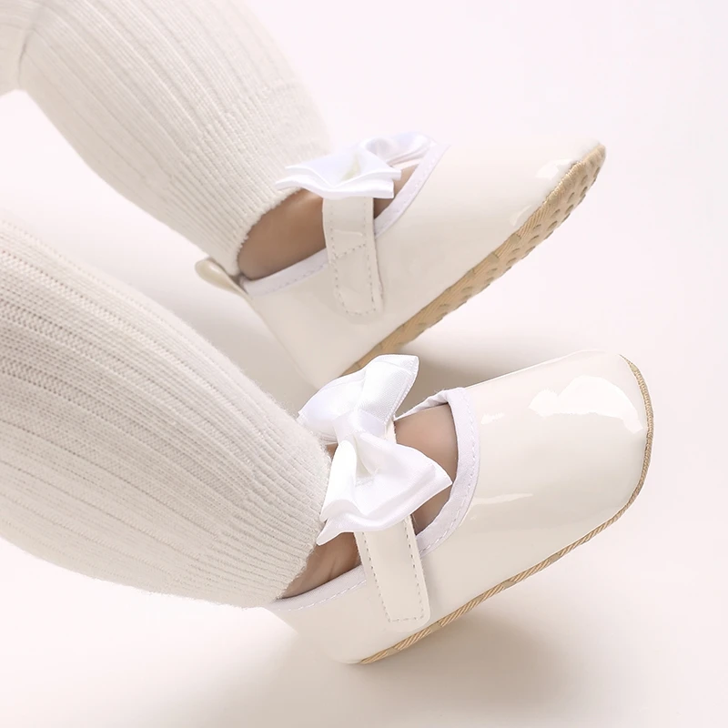 Cathery Baby Shoes Bowknot Rubber Sole Anti-slip PU Ballet Slippers Baby Girl Dress Shoes First Walker Toddler Crib Shoes