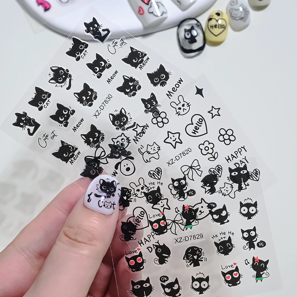 30 Uds. De pegatinas para uñas de animales con grafiti bonito, diseños de perros y gatos de dibujos animados, deslizadores para decoración de uñas, calcomanía autoadhesiva para uñas con letras Punk