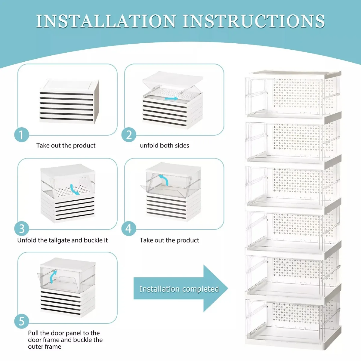 Shoe box Collapsible non-assembly 6-layer stackable magnetic door shoe cabinet