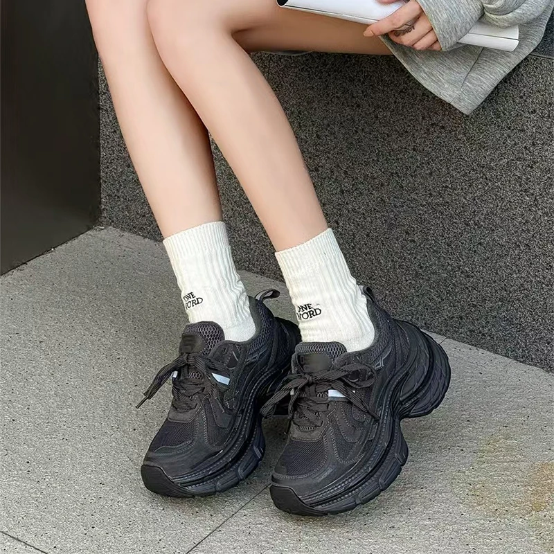 أحذية رياضية نسائية على الموضة، أحذية شبكية برباط بني عتيق، أحذية كاجوال لزيادة الارتفاع، أحذية جري خفيفة الوزن ومريحة #5