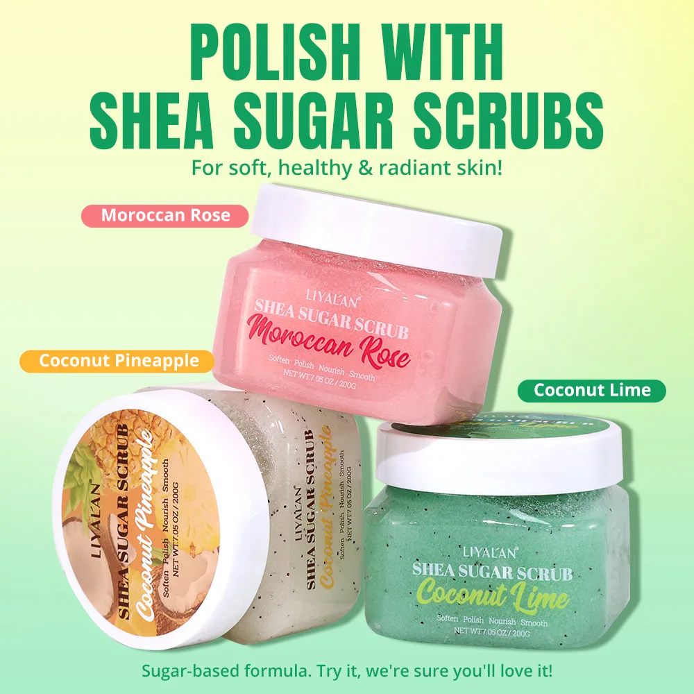 12 szt./pudełko Peeling do ciała z masłem shea i cukrem, owocowy, głęboko oczyszczający, wygładzający, złuszczający, unikający przebarwień, polujący, zmiękczający, odżywiający i nawilżający.