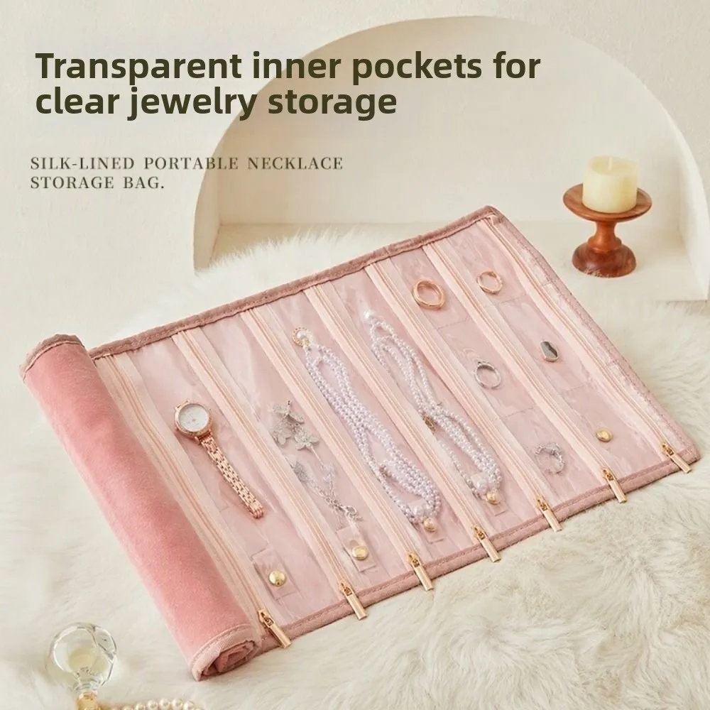 Portable Rolled Jewelry Storage Bag Rollable Large Capacity Earrings Necklace Storage Bag Multi Layer Anti-lost