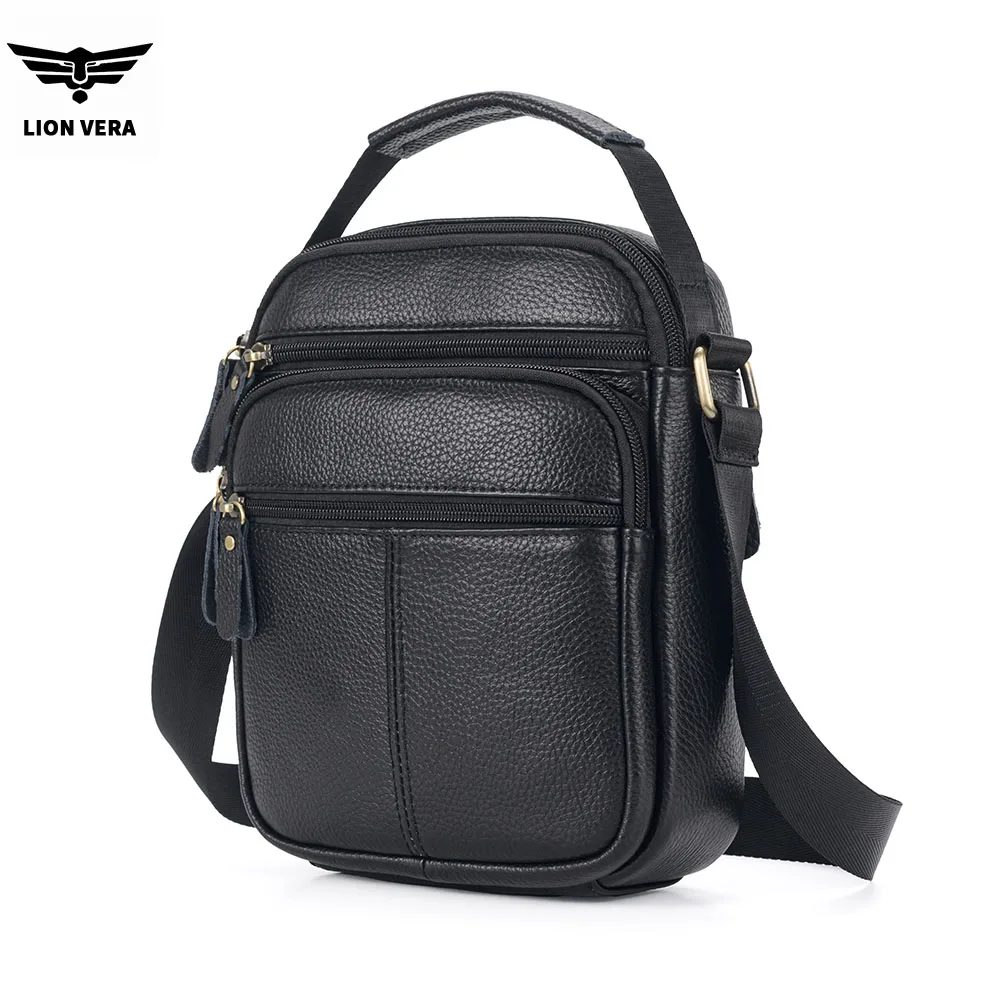 LION VERA Men's Genuine Leather Shoulder Bag Large Capacity Multi Layer 7.8-inch Tablet Computer Bag Casual Handbag