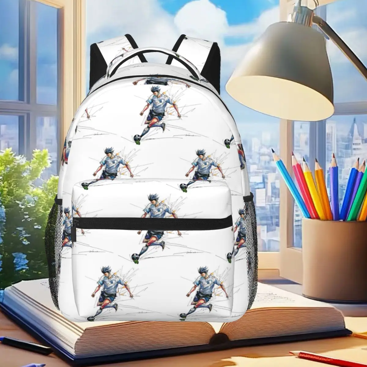 

Goal-Bound Glory The Dynamic Soccer Backpack Student Boys Girls BookBag Children School Bag Laptop Shoulder Bags for Men Women