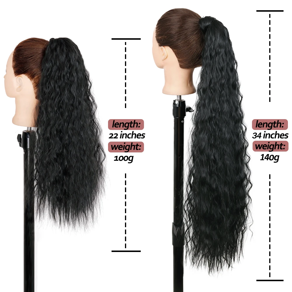 XINRAN-coleta larga ondulada de maíz sintético para mujer, extensiones de cabello con Clip, negro, marrón, cola de caballo, Rubio
