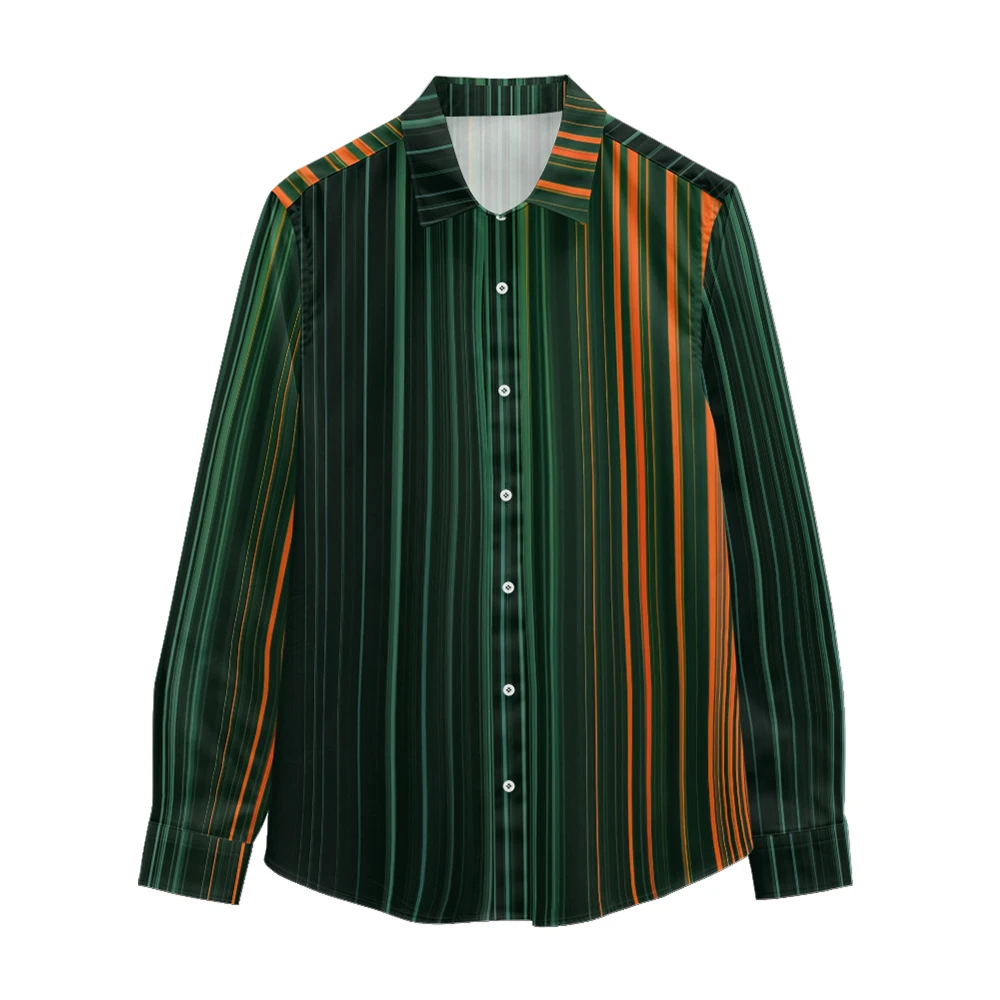 Orange green striped printed long sleeved shirt, Spring and Autumn new style