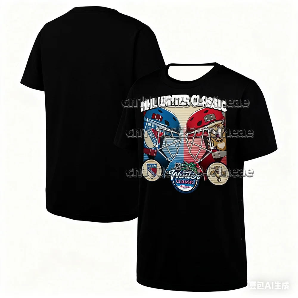 Fans Go Wild for Retro Style: تي شيرت كلاسيكي لخوذة الشتاء مع طباعة ثلاثية الأبعاد، قميص رياضي كاجوال فضفاض