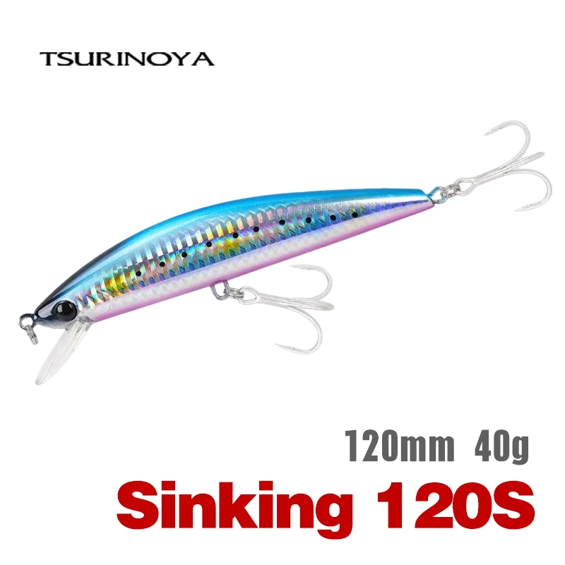 

TSURINOYA 120S Sinking Minnow 12cm 40g DW37 Saltwater Hard Boat Fishing Lure Artificial Minnow Bait with Treble Hooks Wobblers