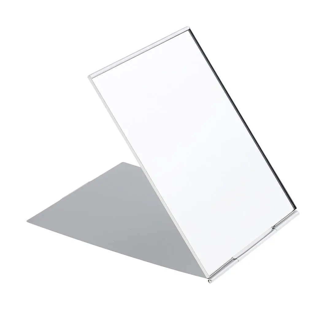 Travel Compact Square Folding Makeup Cosmetic Mirror Silver w/ Aluminum Frame