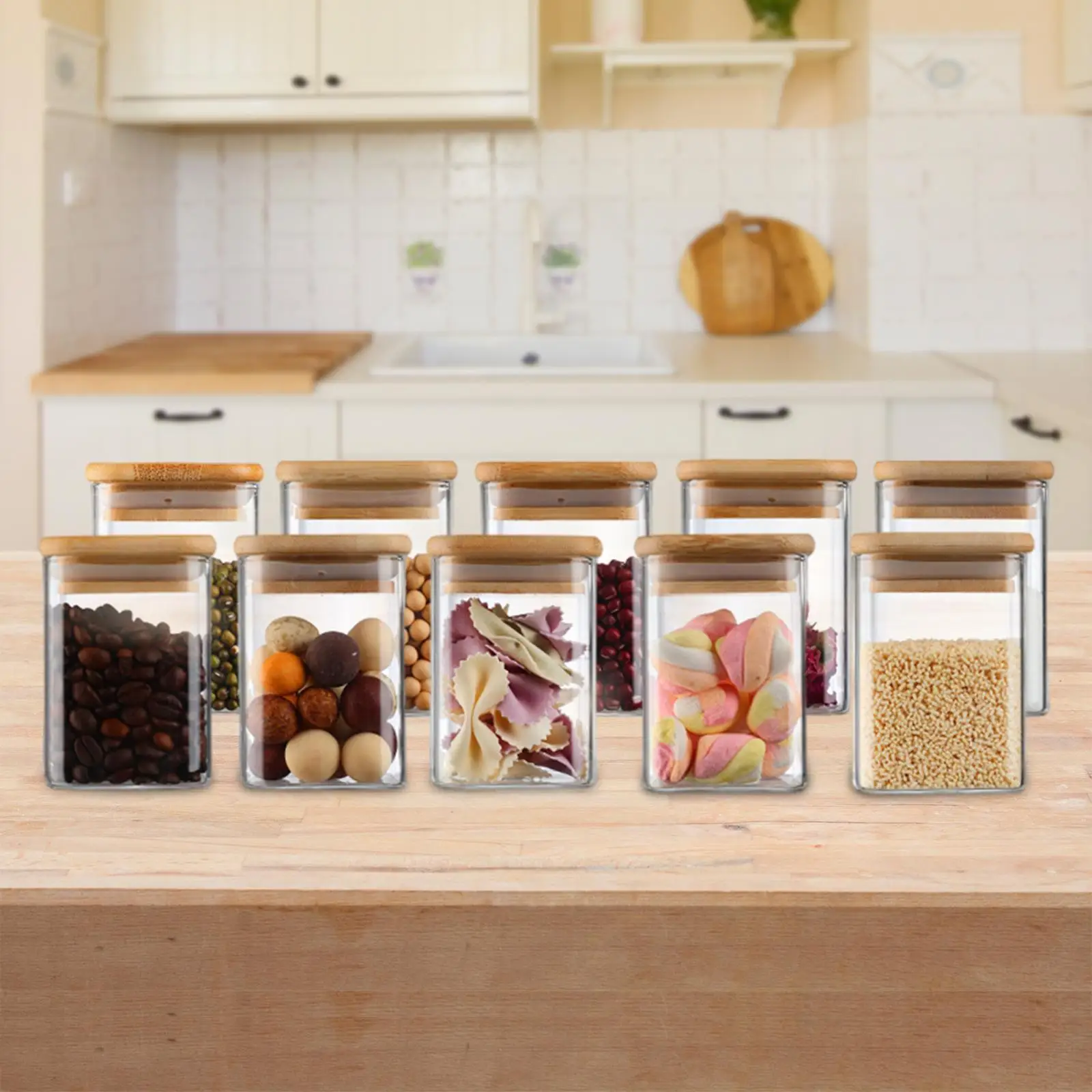 Set of 10 Glass Jars for Kitchen Organization, Clear Storage for Cookies and