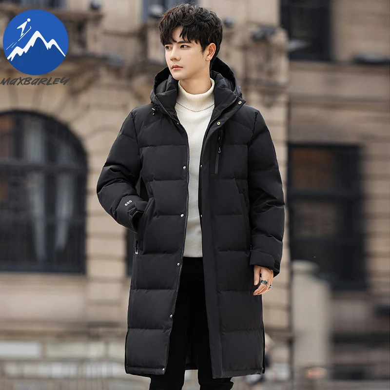 

Maxbarley Mens Puffer Jacket Casual Hooded Outdoor Sport Warm Long Down Jacket Versatile Travel Lightweight Winter Padding Coat