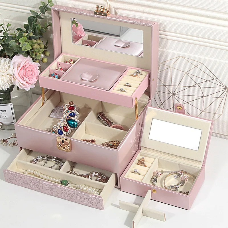 Jewelry box with lock Princess European wooden storage box Hand jewelry  Makeup jewelry box Wholesale gift Female