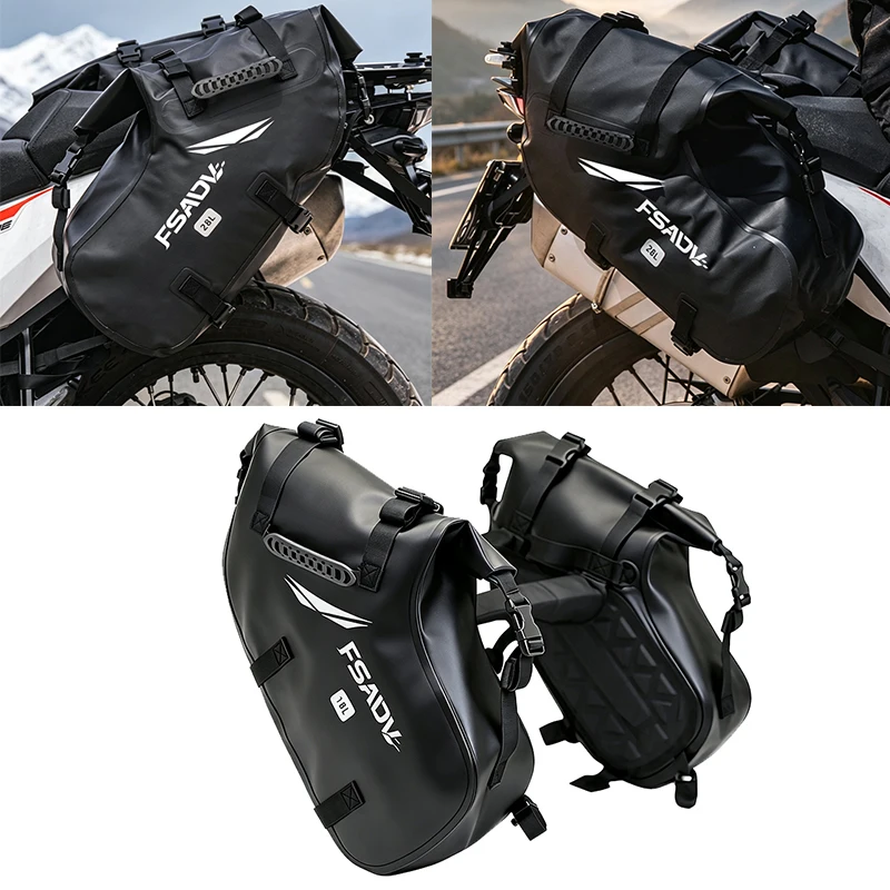 FSADV Motorcycle Bag Waterproof 18L/28L Large Capacity 2PCS Universal Motorcycle Pannier Bag Saddle Side Bags