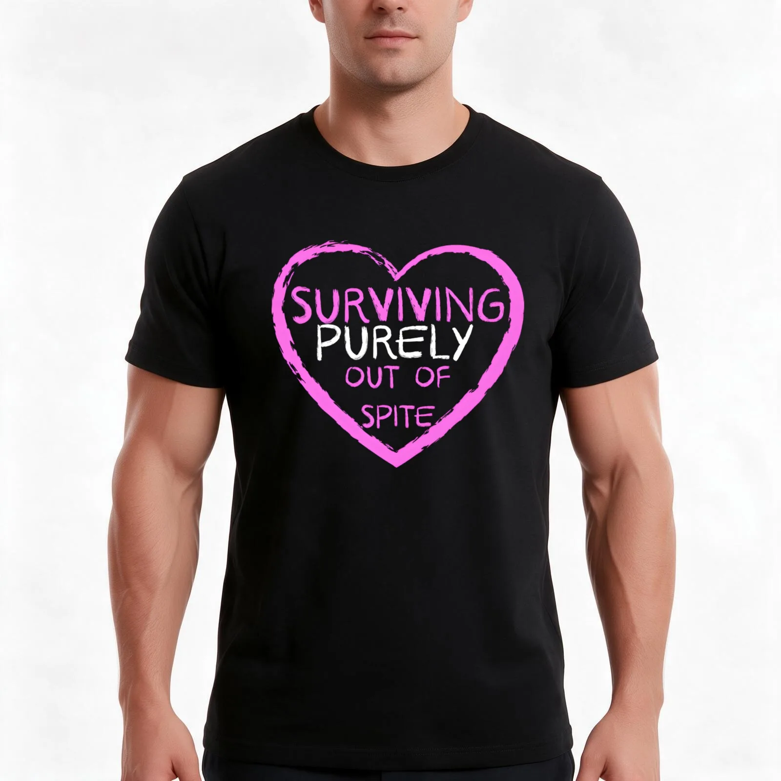 Surviving Purely Out Of Spite T-Shirt, Summer Casual Cotton Tee, Oversized Streetwear Tops, Vintage Graphic Print, 100% Cotton