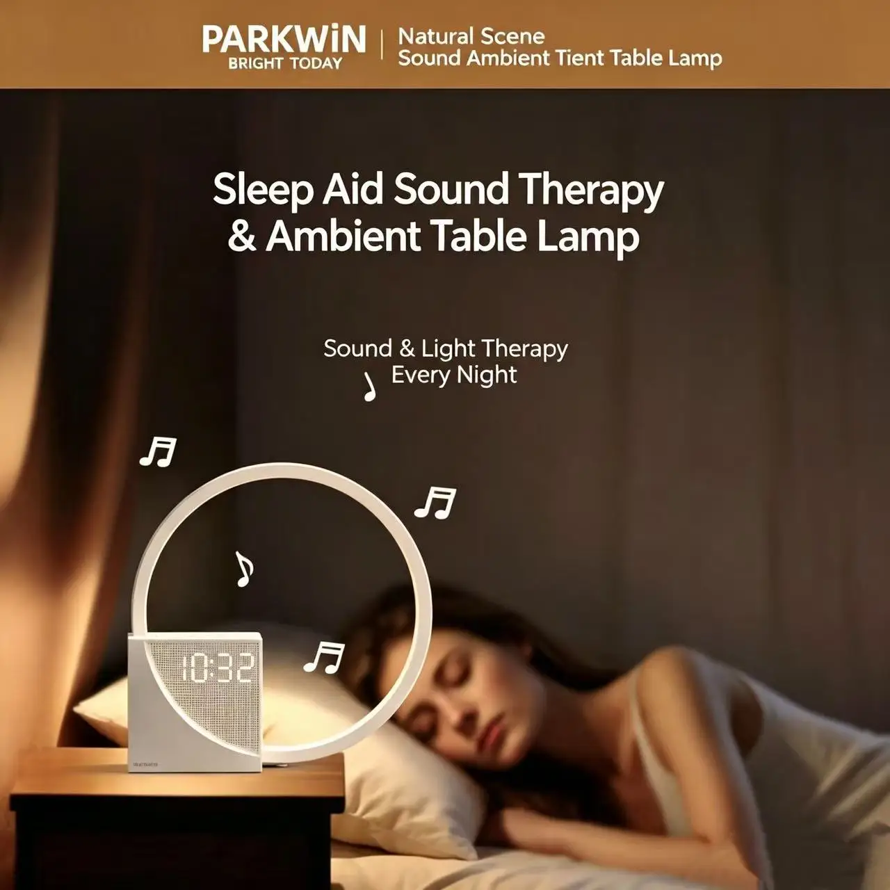 Multifunctional White Noise Wake‑Up Light Digital Alarm Clock 10 Natural Sounds 3‑Level Dimmable Bedside Lamp Snooze Timer Sleep