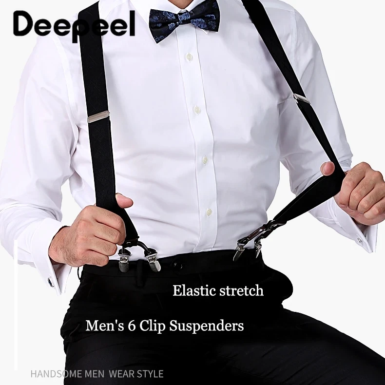 Deepeel-Bretelles élastiques pour hommes, 6 clips, dents de maïs, bretelles larges, pantalons Jockstrap pour hommes d'affaires, accessoires trempés, 1 pièce