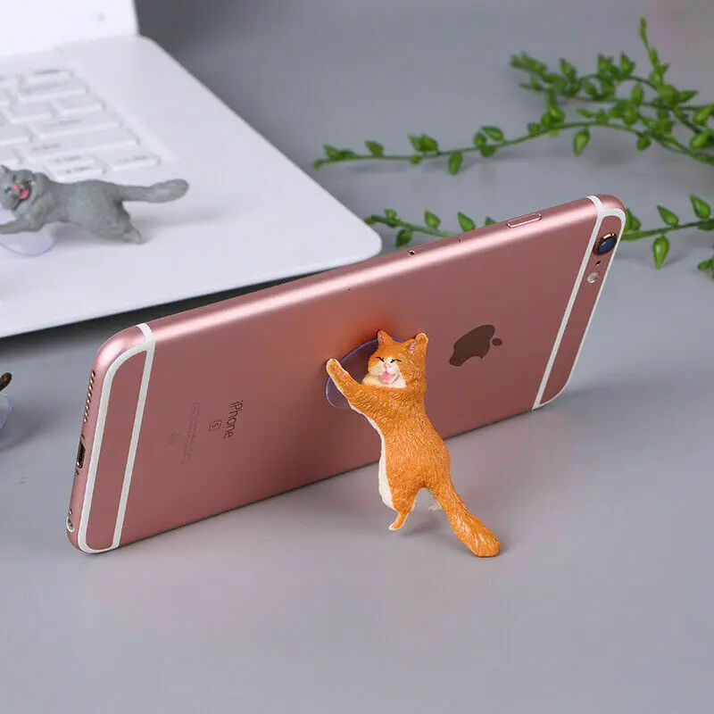 1pc Cute Cat Phone Holder Tablets Desk Sucker Support Resin Mobile Phone Stand Holder Sucker Design Animal Holder For Smartphone